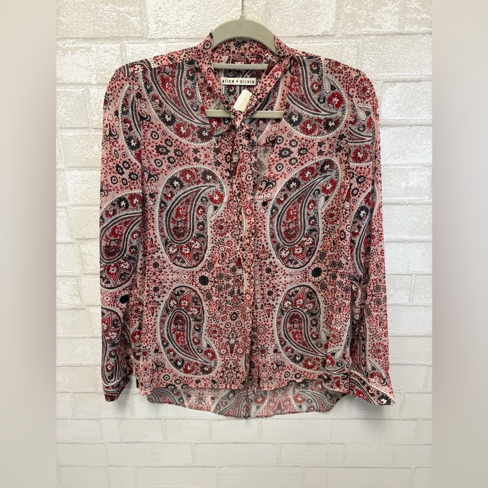 Alice & Olivia Anabel Tie Front Paisley Blouse Top Size XS